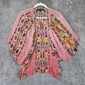 Tanvi Kedia Blouse Womens XS Multicolor Geometric Kimono Sleeve Sheer Boho